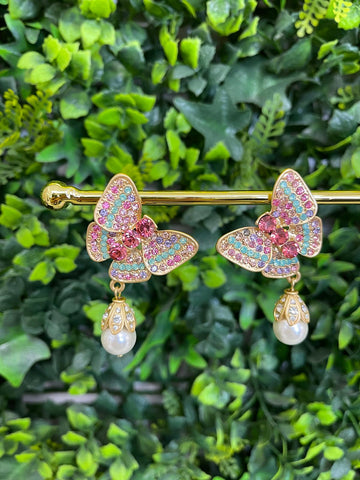 Brincos Pearls Butterfly